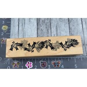 Club Scrap Holly Berry Border Pine Winter Rubber Stamp Wood #R86
